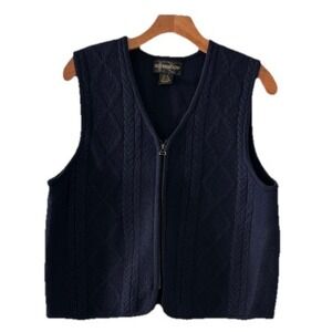 Requirements Full Zip Cable Knit Wool Vest Women's Size Medium Navy Blue Preppy